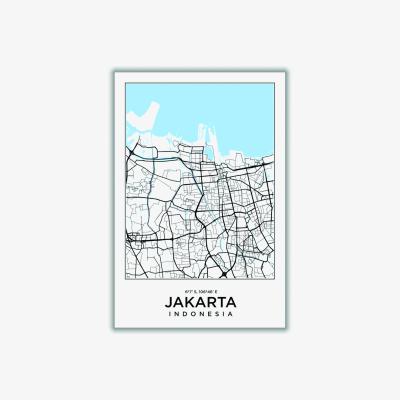 Wolf & Badger Blue Map Of Jakarta Indonesia A4 210 X 297Mm Stanley Print House