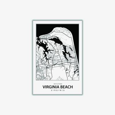 Wolf & Badger Black Map Of Virginia Beach Extra Large Stanley Print House