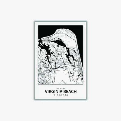 Wolf & Badger Black Map Of Virginia Beach Extra Large Stanley Print House
