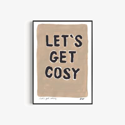 Wolf & Badger Neutrals Lets Get Cosy Hand Painted Art Print - A3 | Natalie Cass Art