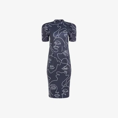 Wolf & Badger Women's Black Graphic Print Midi Dress | Large | Thegtfashion