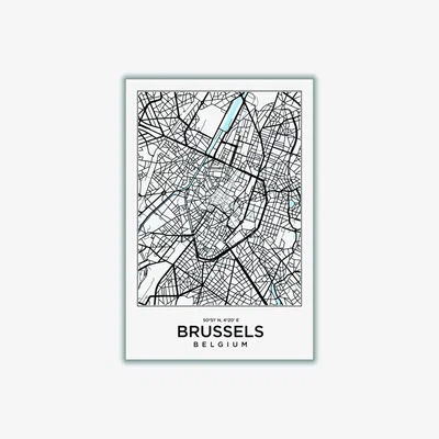 Wolf & Badger Black Map Of Brussels Belgium A1 594 X 841Mm Stanley Print House