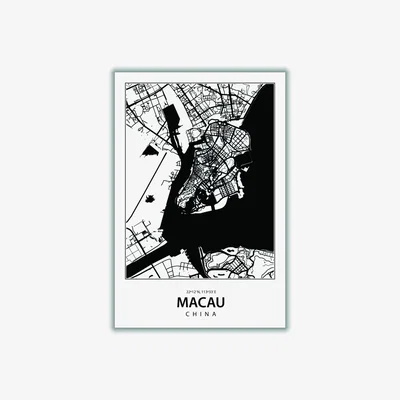 Wolf & Badger Black Map Of Macau China Medium Stanley Print House