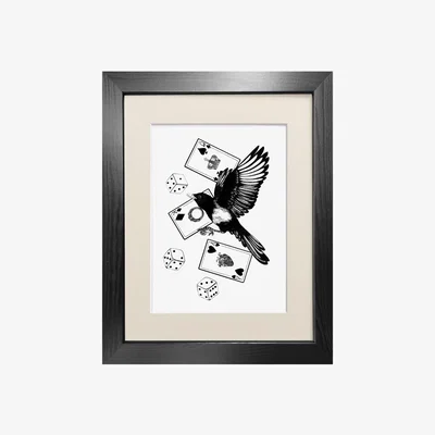 Wolf & Badger Black 'Mysterious Magpie' - Fine Art Print A5 Emily Carter