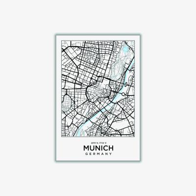Wolf & Badger Black Map Of Munich Germany A3 297 X 420Mm Stanley Print House