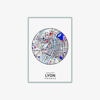 Wolf & Badger Black Map Of Lyon France 1 A1 594 X 841Mm Stanley Print House