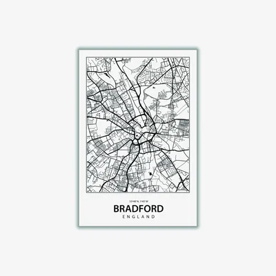 Wolf & Badger Black Map Of Bradfod A1 594 X 841Mm Stanley Print House