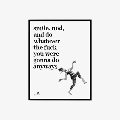 Wolf & Badger Black / White Yoga Travel Art Print: Smile And Nod Awol