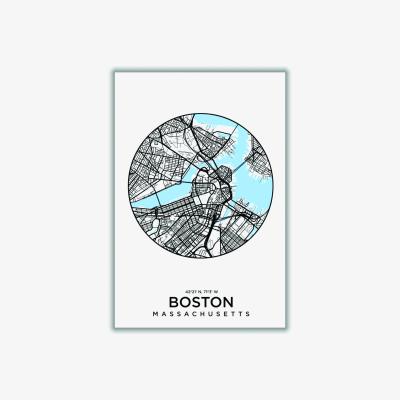 Wolf & Badger Blue Map Of Boston A1 594 X 841Mm Stanley Print House