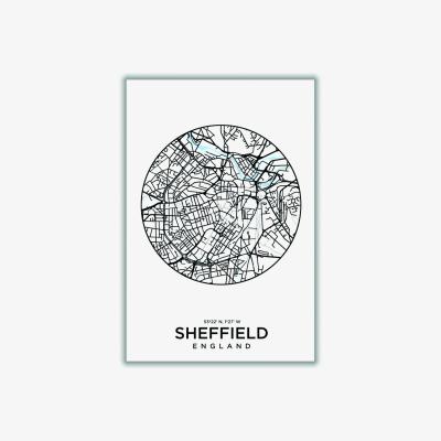 Wolf & Badger Black Map Of Sheffield A3 297 X 420Mm Stanley Print House