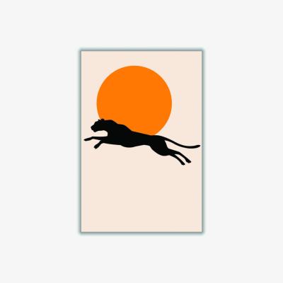 Wolf & Badger Yellow / Orange Leaping Leopard Sun Poster Extra Small Stanley Print House