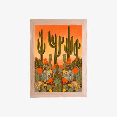 Wolf & Badger Green / Yellow / Orange Cactus Art Print The Neighbourhood Threat