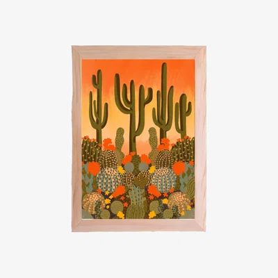 Wolf & Badger Green / Yellow / Orange Cactus Art Print The Neighbourhood Threat