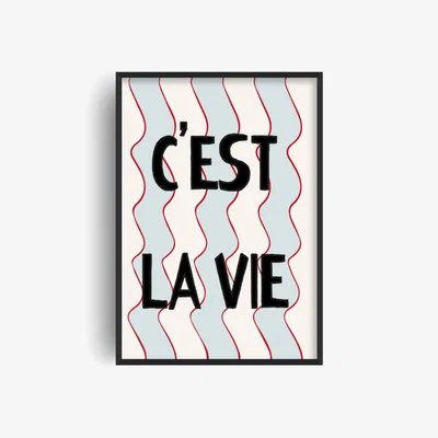 Wolf & Badger Red / Blue / Black C'est Lie Vie French Retro Inspired Giclée Art Print A2 | A2 | 420 X 594Mm | Fanclub