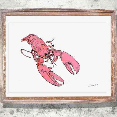 Wolf & Badger White The Little Pink Lobster Limited Edition Signed Print Jessica Russell Flint