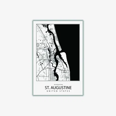 Wolf & Badger Black Map Of St. Augustine United States Medium Stanley Print House