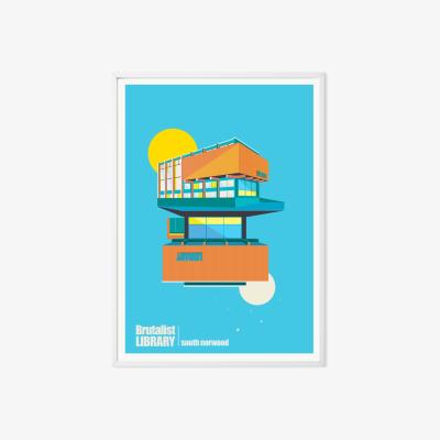 Wolf & Badger Brutalist Library South Norwood London Art Print A3 297 X 420Mm Eye for London Prints