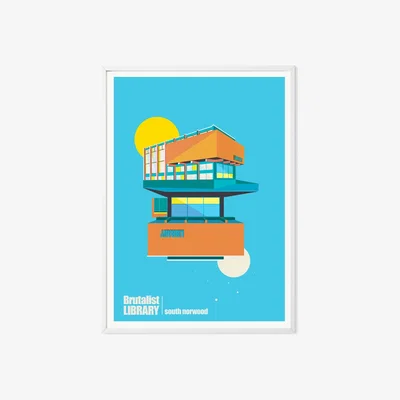 Wolf & Badger Brutalist Library South Norwood London Art Print A3 297 X 420Mm Eye for London Prints