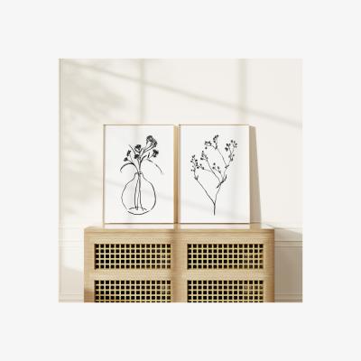 Wolf & Badger Black / White Gypsophilia Linear Ink Drawings - Print Pair A3 297 X 420Mm Emily M Art & Design