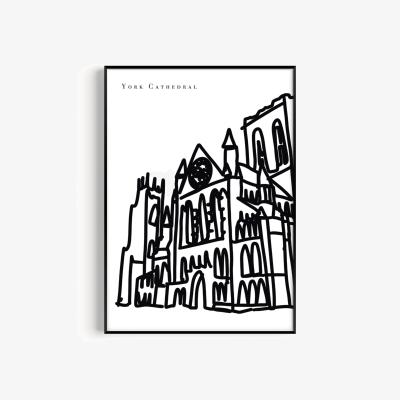 Wolf & Badger Black / White York Cathedral Art Print - A2 | A2 | 420 X 594Mm | Natalie Cass Art