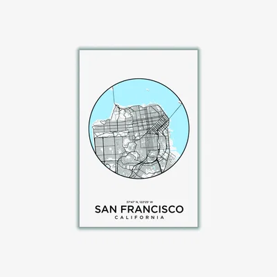 Wolf & Badger Blue Map Of San Francisco Extra Large Stanley Print House