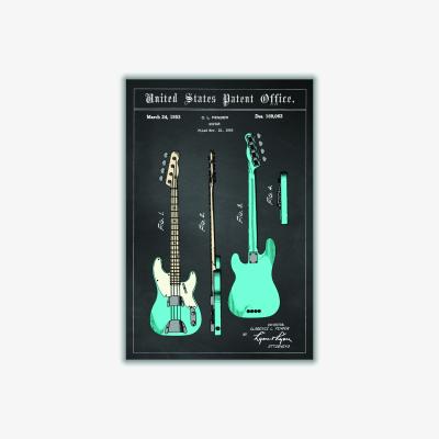 Wolf & Badger Blue Fender Bass Guitar Patent Xxs Stanley Print House