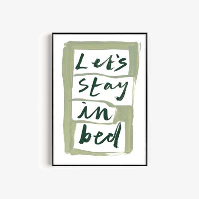 Wolf & Badger Green Let's Stay In Bed Hand Painted Art Print - A3 | Natalie Cass Art