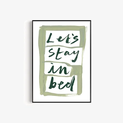 Wolf & Badger Green Let's Stay In Bed Hand Painted Art Print - A3 | Natalie Cass Art