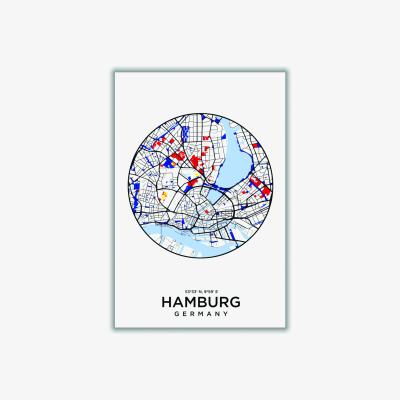 Wolf & Badger Blue Map Of Hamburg Germany A4 210 X 297Mm Stanley Print House