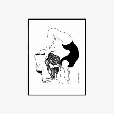 Wolf & Badger Black A Perfect Balance: Minimalist Yoga Art With Wine | A3 | 297 X 420Mm | Awol