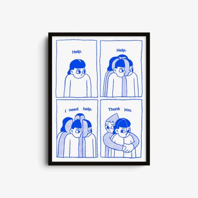 Wolf & Badger Blue Help - Giclee Fine Art Print - Small | 12 X 16" | East Side Studio London