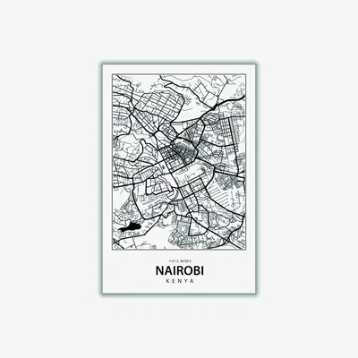 Wolf & Badger Black Map Of Nairobi A1 594 X 841Mm Stanley Print House