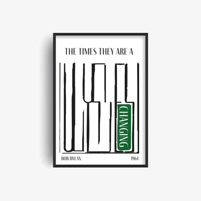 Wolf & Badger Green / Black Times Are A Changing Bob Dylan Music Abstract Art Print | A4 | 210 X 297Mm | Fanclub