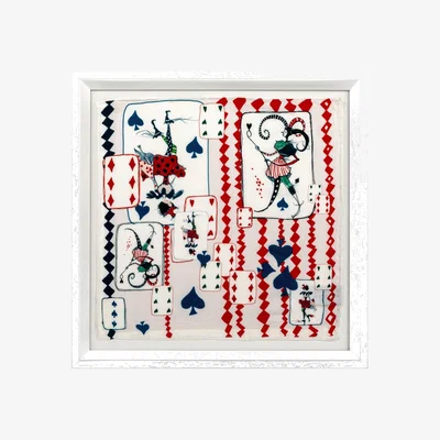 Wolf & Badger Framed Silk Art Red Playing Cards One Size Un Poco