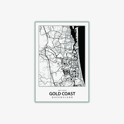 Wolf & Badger Black Map Of Gold Coast A3 297 X 420Mm Stanley Print House