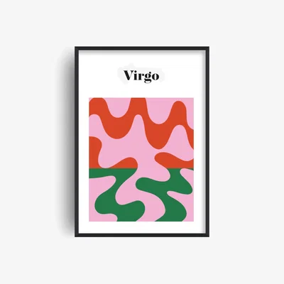 Wolf & Badger Red / Green / Pink Virgo Zodiac Star Sign Art Print | A3 | 297 X 420Mm | Fanclub