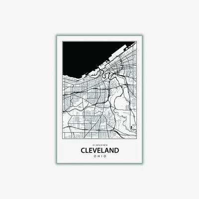 Wolf & Badger Black Map Of Cleveland Ohio A3 297 X 420Mm Stanley Print House