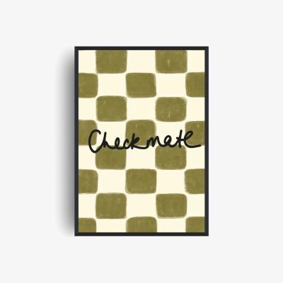 Wolf & Badger Green Checkmate Retro Giclée Art Print A2 | A2 | 420 X 594Mm | Fanclub