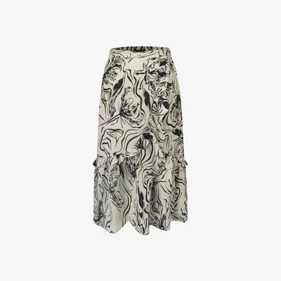 Wolf & Badger Women's Flared Midi Skirt With Graphic Print - White | Large | Smart and Joy