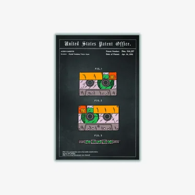 Wolf & Badger Yellow / Orange Casette Tape Patent A4 210 X 297Mm Stanley Print House