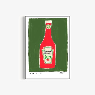 Wolf & Badger Green Ketchup Hand Painted Art Print - A2 | Natalie Cass Art