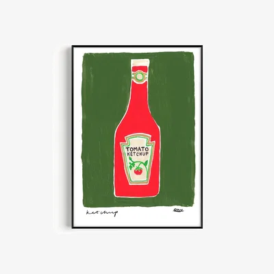 Wolf & Badger Green Ketchup Hand Painted Art Print - A2 | Natalie Cass Art