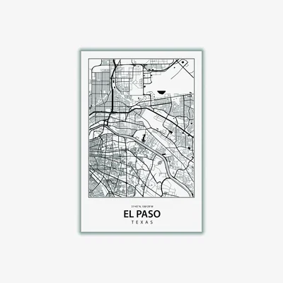Wolf & Badger Black Map Of El Paso A4 210 X 297Mm Stanley Print House