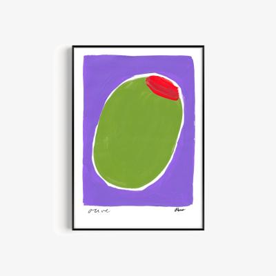 Wolf & Badger Pink / Purple / Green Olive Hand Painted Art Print - A3 | Natalie Cass Art
