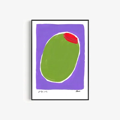 Wolf & Badger Pink / Purple / Green Olive Hand Painted Art Print - A3 | Natalie Cass Art