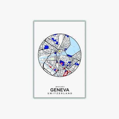 Wolf & Badger Blue Map Of Geneva Switzerland A4 210 X 297Mm Stanley Print House