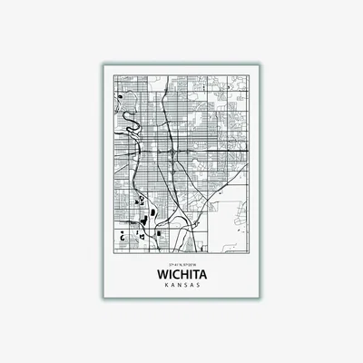 Wolf & Badger Black Map Of Wichita Kansas Extra Large Stanley Print House