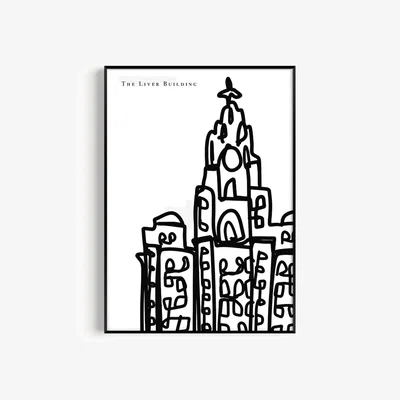 Wolf & Badger Black / White The Liver Building Art Print - A2 | A2 | 420 X 594Mm | Natalie Cass Art