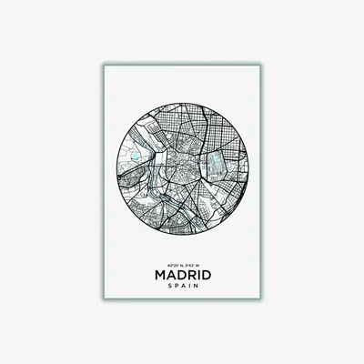 Wolf & Badger Black Map Of Madrid A2 420 X 594Mm Stanley Print House