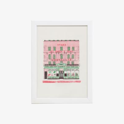 Wolf & Badger Green / Black / Red James Smith & Son Umbrella Shop Risograph Print Rosa & Clara Designs